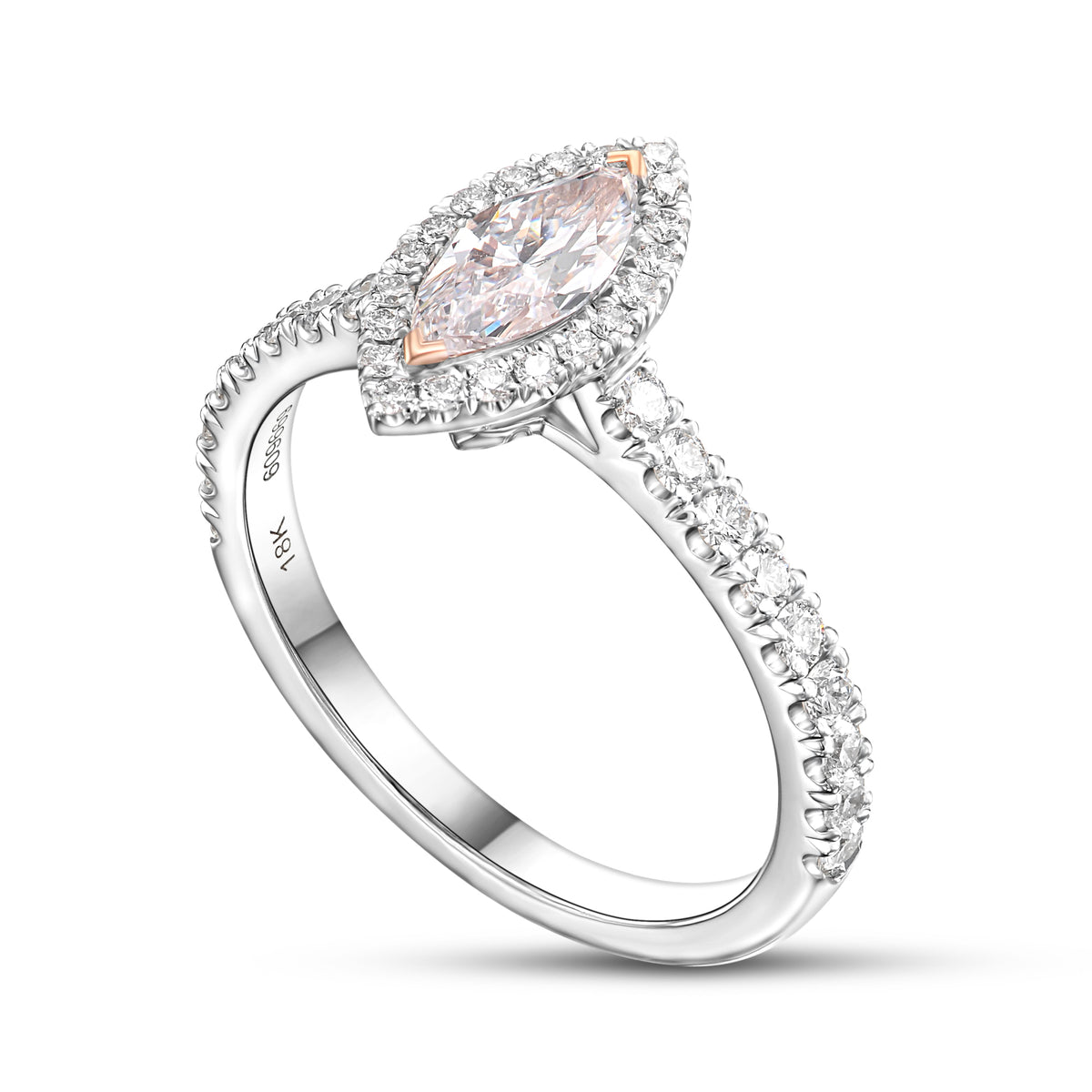 Faint Pink Marquise Halo Diamond Ring