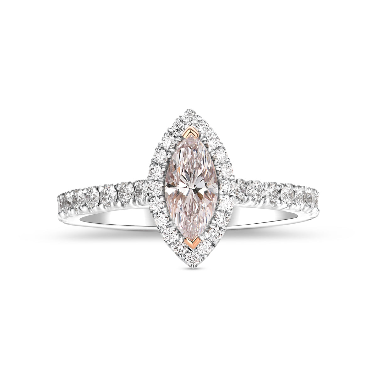 Faint Pink Marquise Halo Diamond Ring