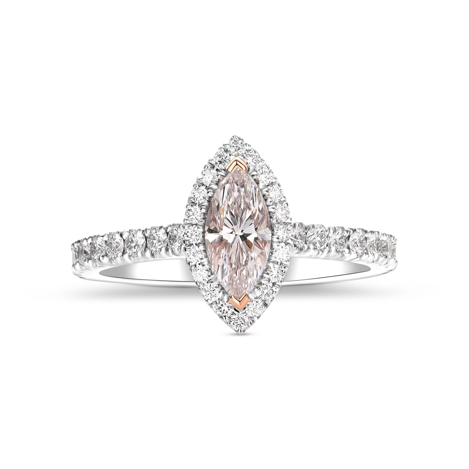 Faint Pink Marquise Halo Diamond Ring