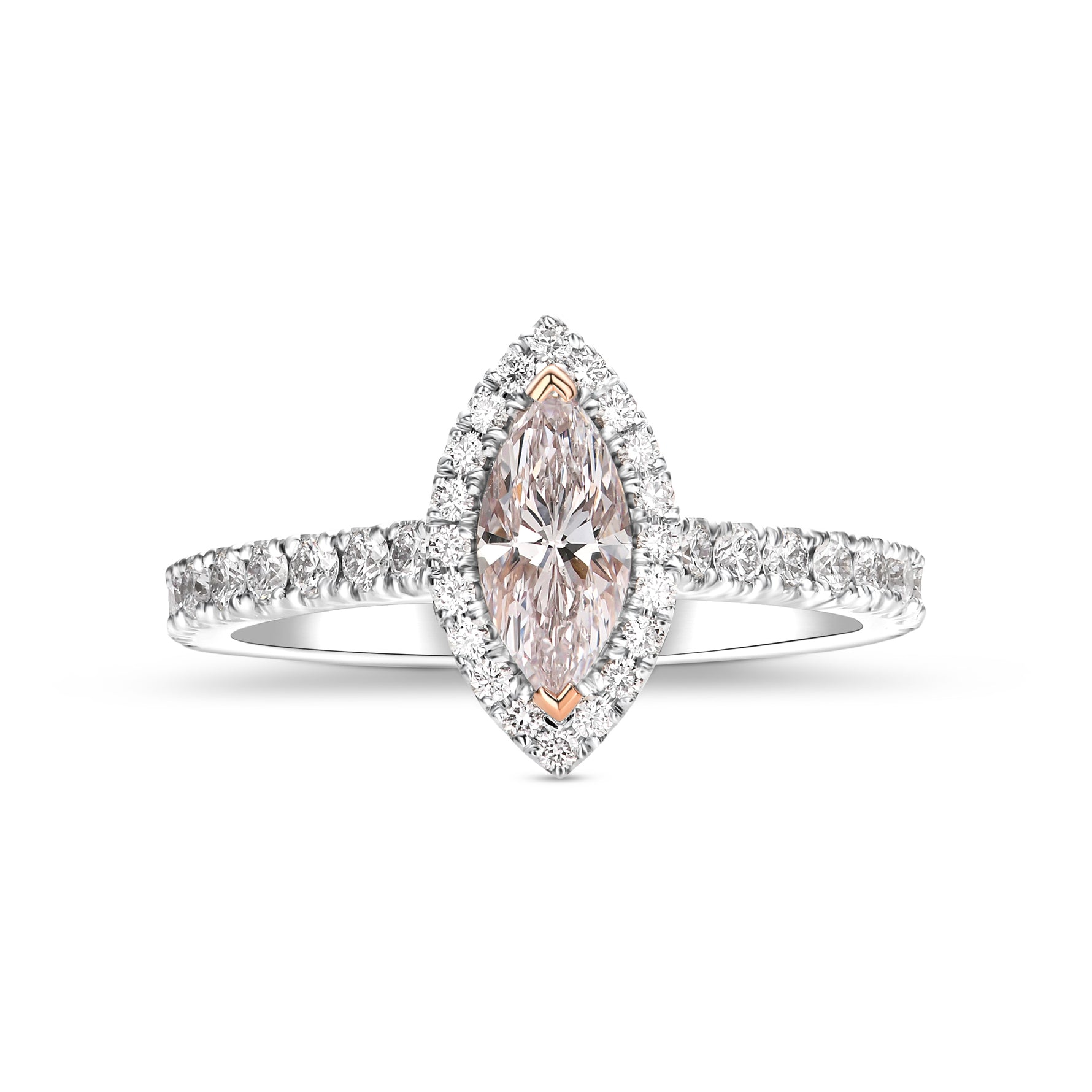 Faint Pink Marquise Halo Diamond Ring