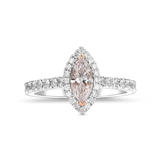 Faint Pink Marquise Halo Diamond Ring