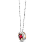 Round Red Ruby and Diamond Halo Pendant