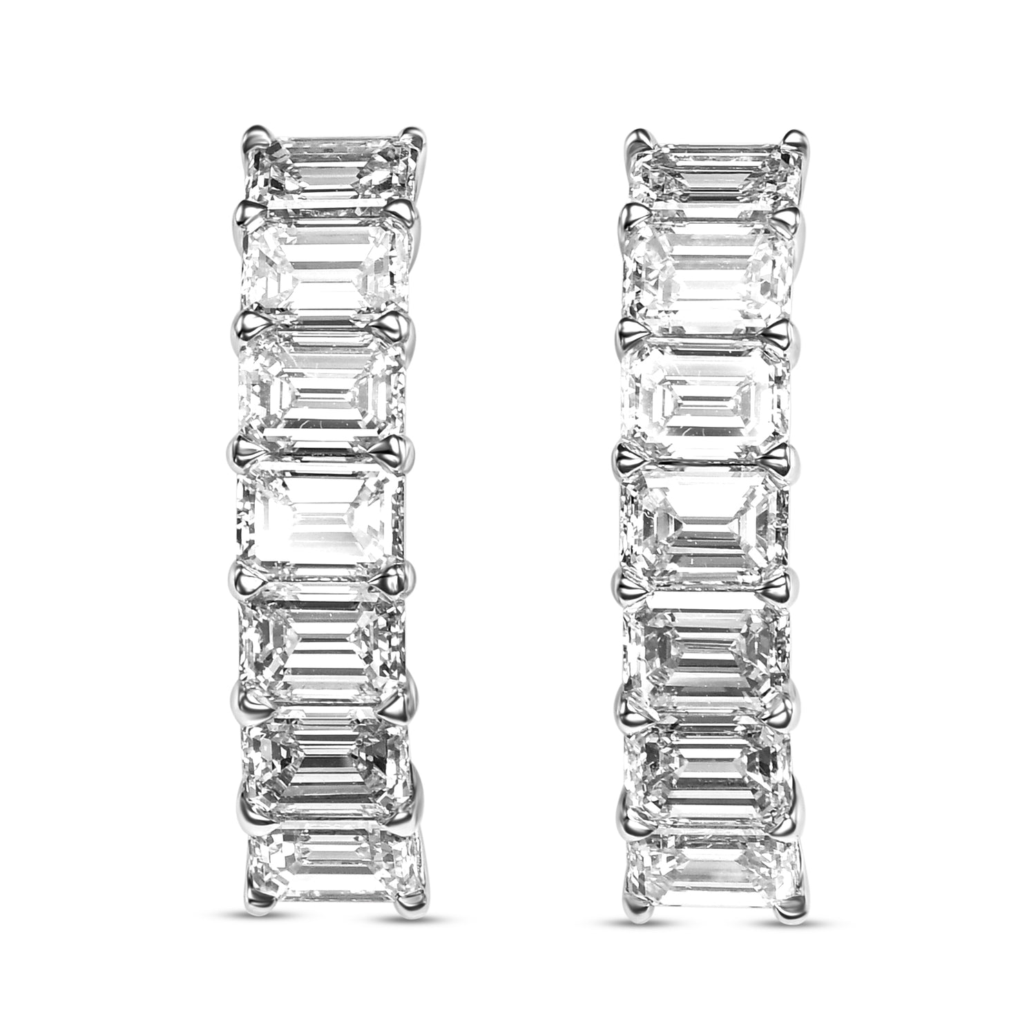 Seven Stone Emerald Half Hoop Diamond Earrings