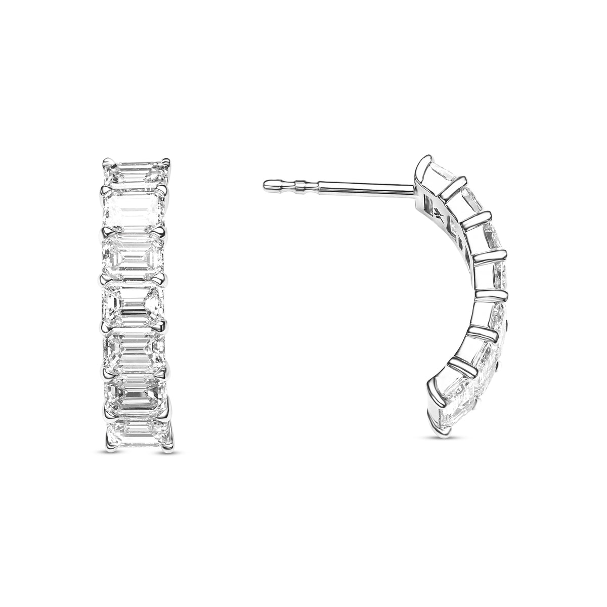 Seven Stone Emerald Half Hoop Diamond Earrings