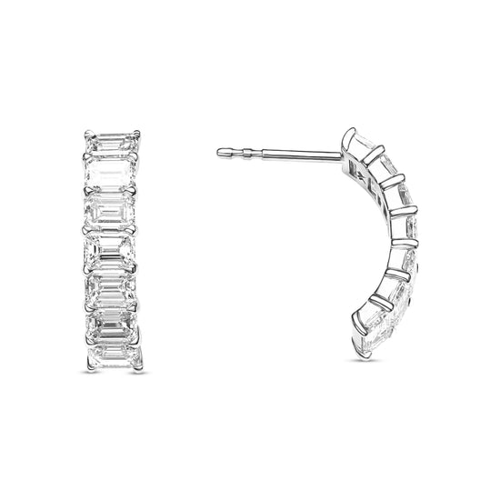 Seven Stone Emerald Half Hoop Diamond Earrings