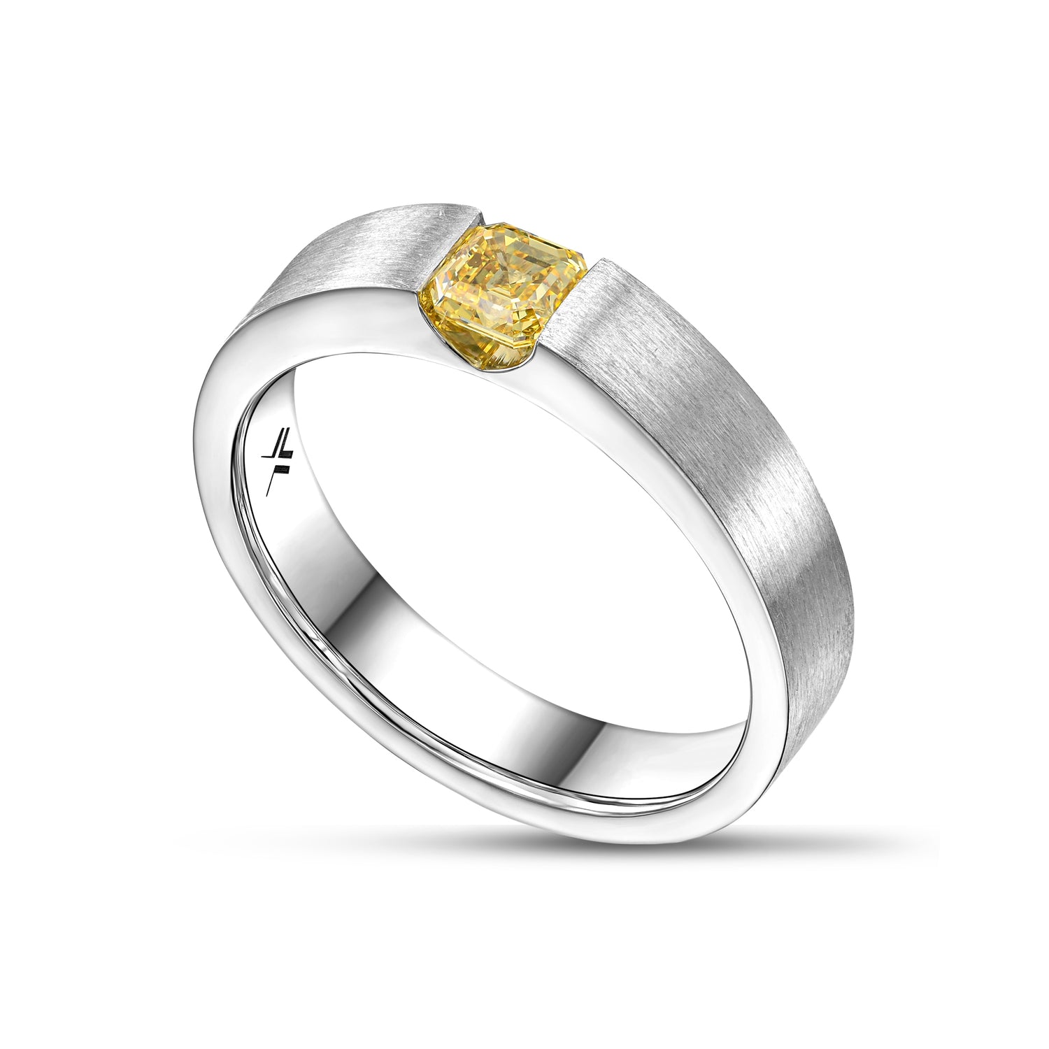 Fancy Vivid Yellow Asscher Diamond Tension Men's Ring