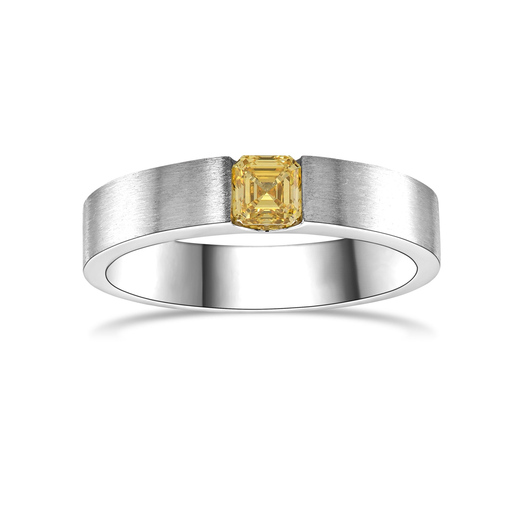 Fancy Vivid Yellow Asscher Diamond Tension Men's Ring