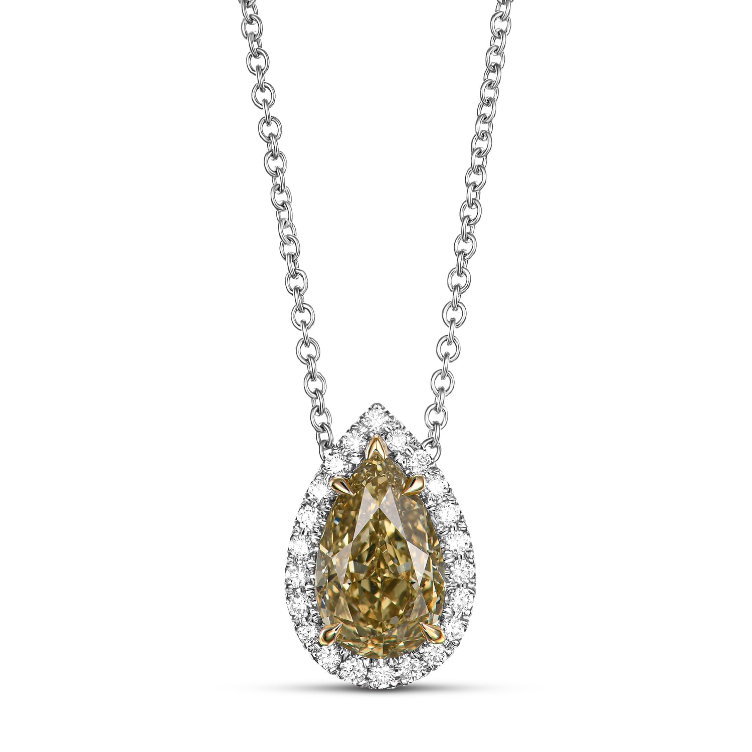 Fancy Brownish Yellow Pear Diamond Halo Necklace