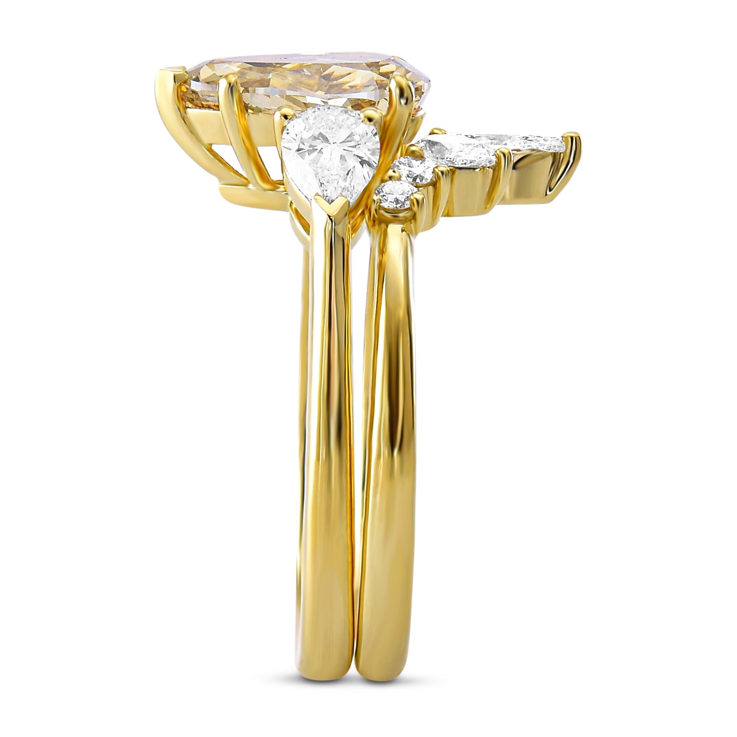 Fancy Light Yellowish Brown Pear Three-stone Diamond Wedding & Engagement Ring Set