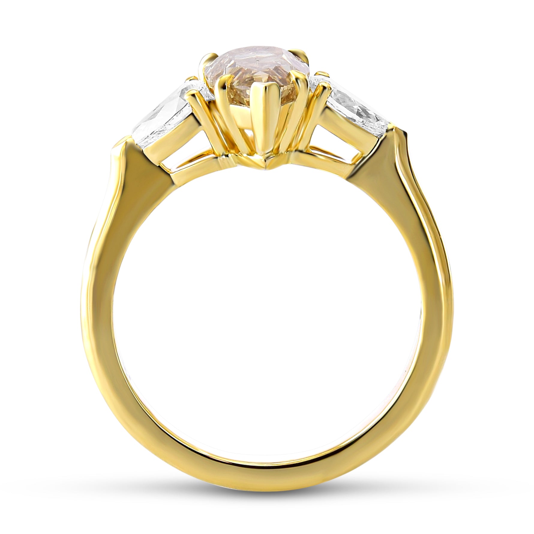 Fancy Light Yellowish Brown Pear Three-stone Diamond Wedding & Engagement Ring Set