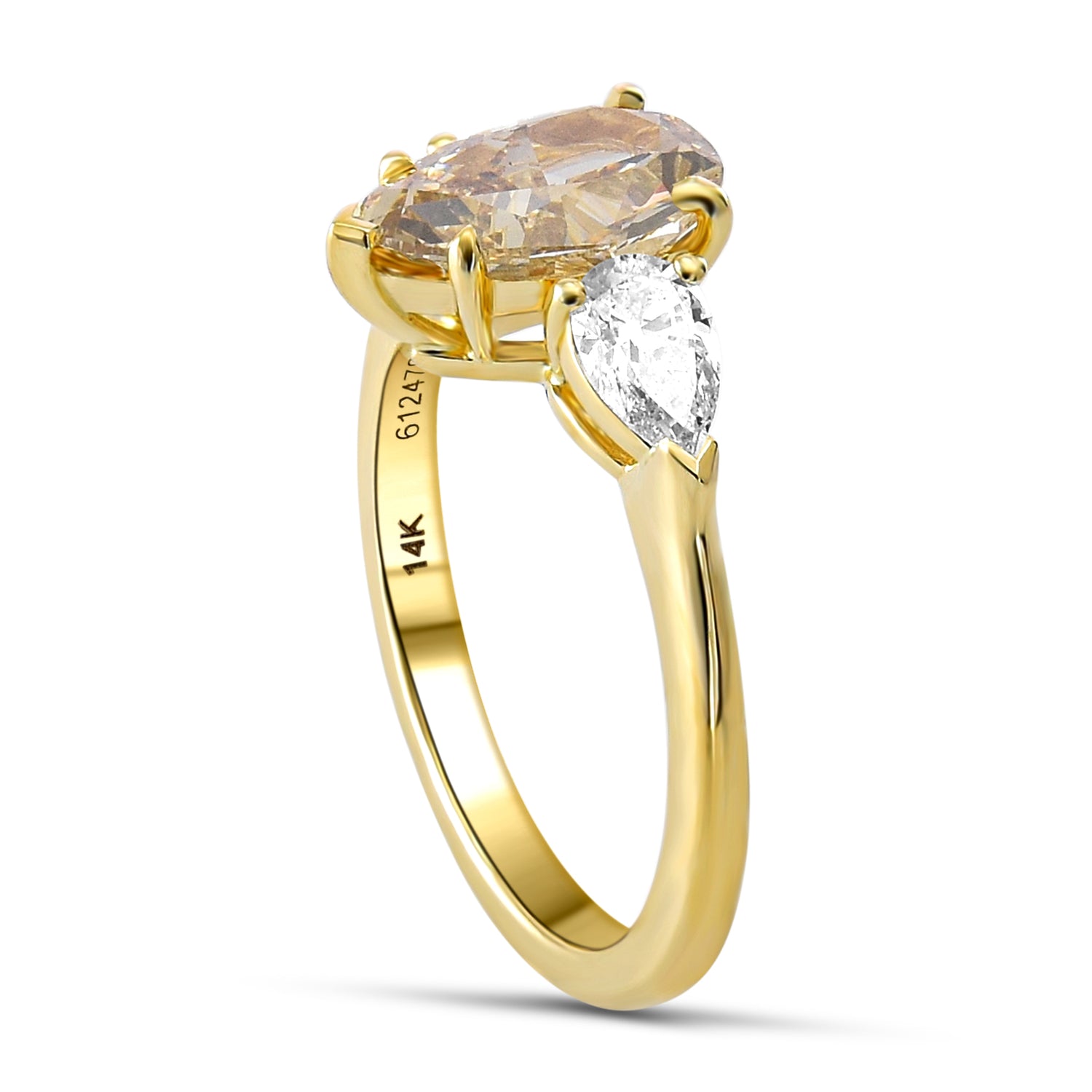 Fancy Light Yellowish Brown Pear Three-stone Diamond Wedding & Engagement Ring Set