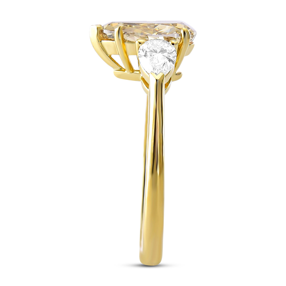 Fancy Light Yellowish Brown Pear Three-stone Diamond Wedding & Engagement Ring Set