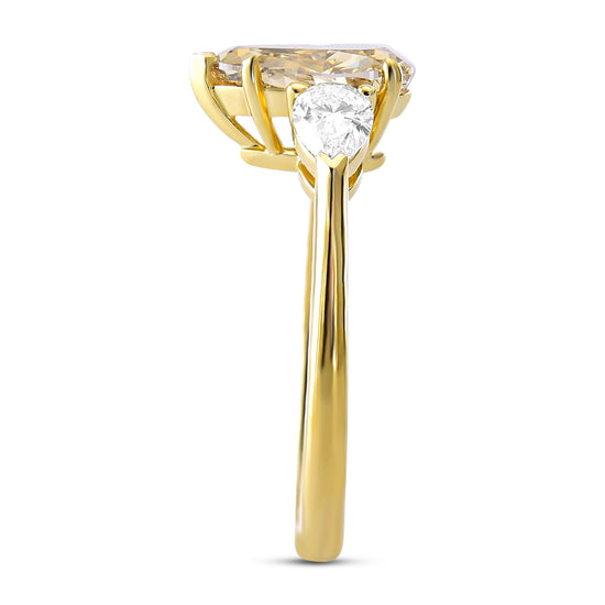 Fancy Light Yellowish Brown Pear Three-stone Diamond Wedding & Engagement Ring Set