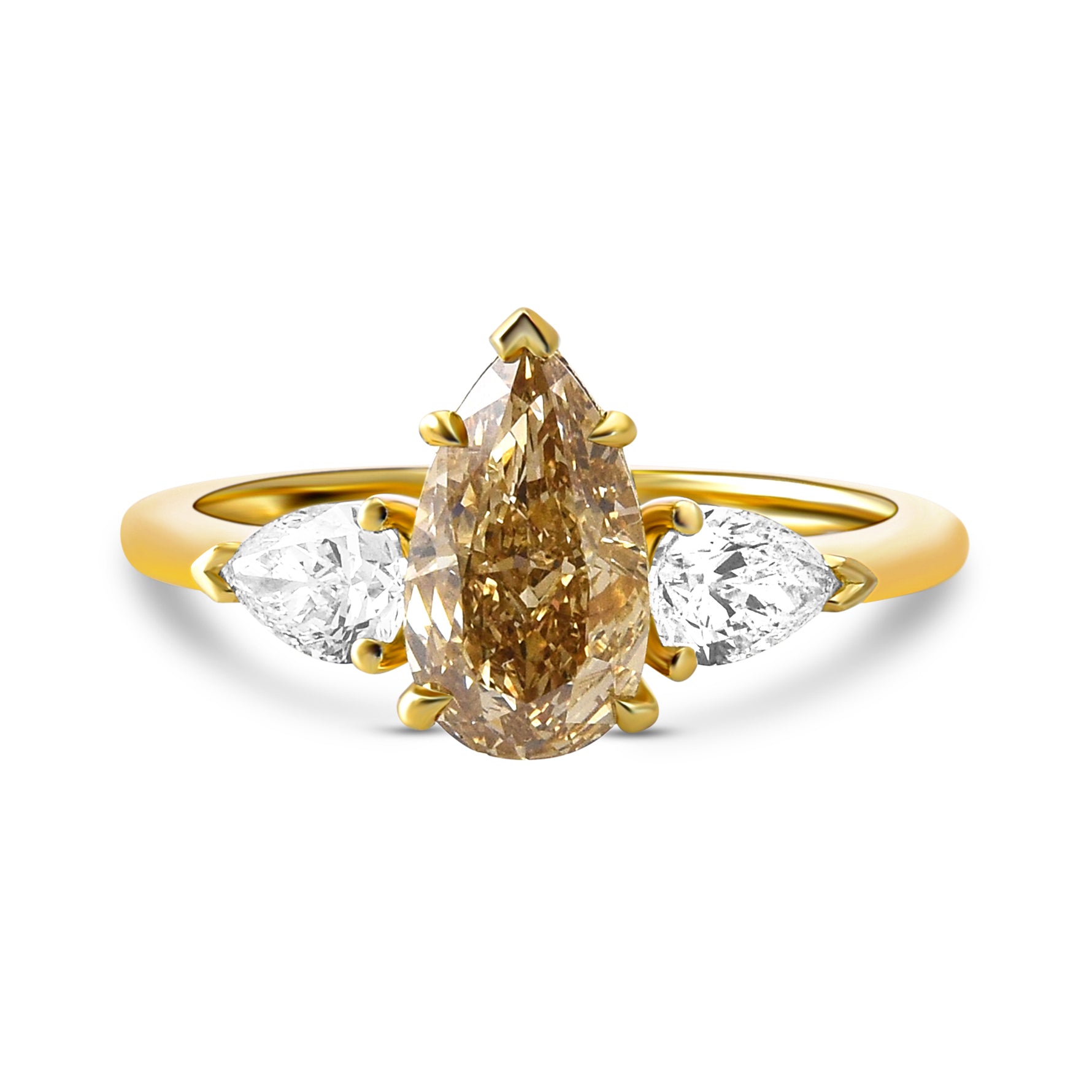 Fancy Light Yellowish Brown Pear Three-stone Diamond Wedding & Engagement Ring Set