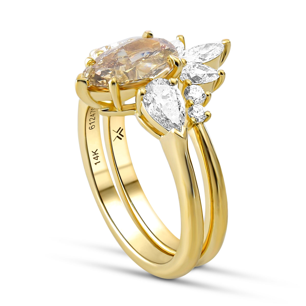 Fancy Light Yellowish Brown Pear Three-stone Diamond Wedding & Engagement Ring Set