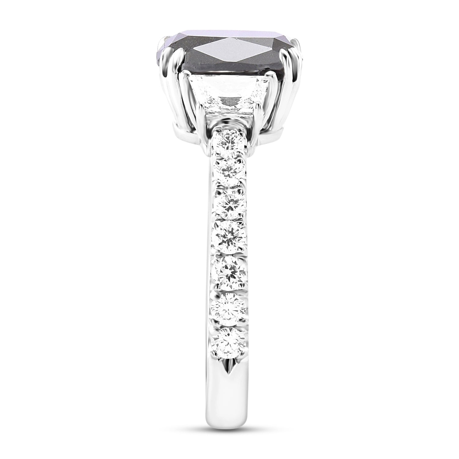 Fancy Black Cushion & Trapezoid Diamond Side-Stone Ring