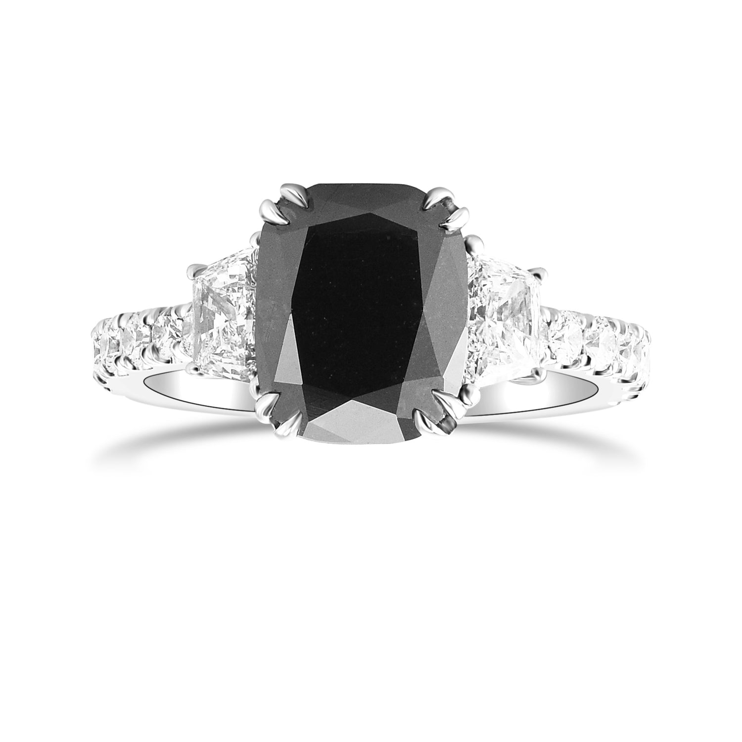 Fancy Black Cushion & Trapezoid Diamond Side-Stone Ring