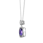 Blue Cushion Tanzanite, Drop Diamond Halo Pendant