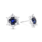 Blue Round Sapphire & Diamond Halo Earrings