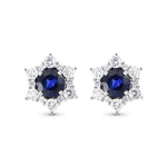 Blue Round Sapphire & Diamond Halo Earrings