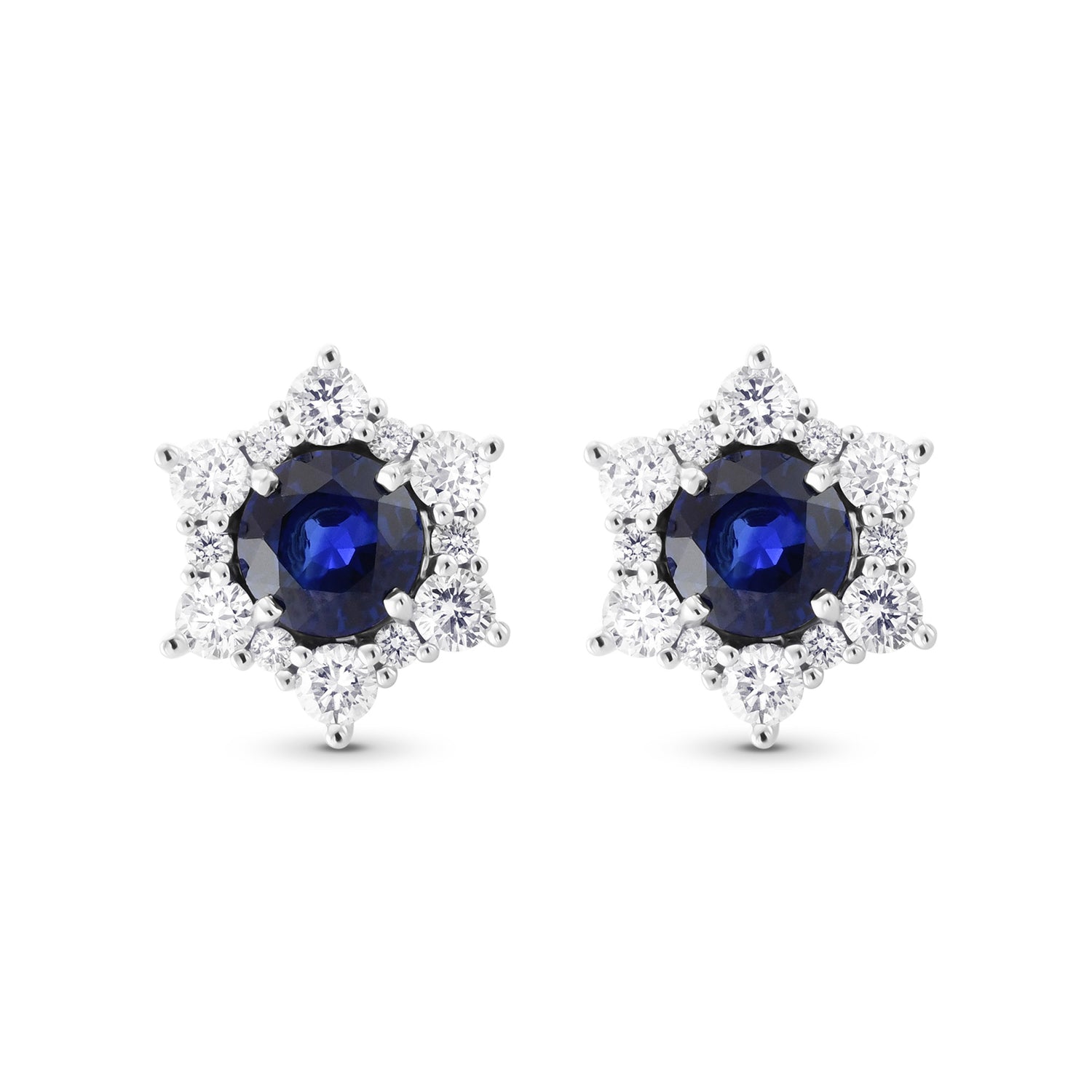 Blue Round Sapphire & Diamond Halo Earrings