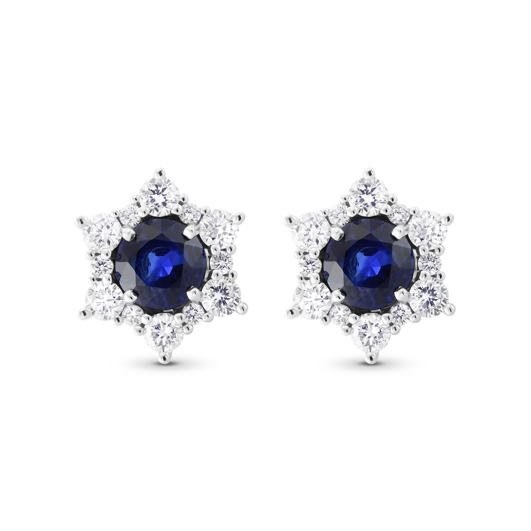 Blue Round Sapphire & Diamond Halo Earrings