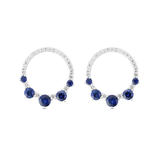 Blue Round Sapphire & Diamond Earrings