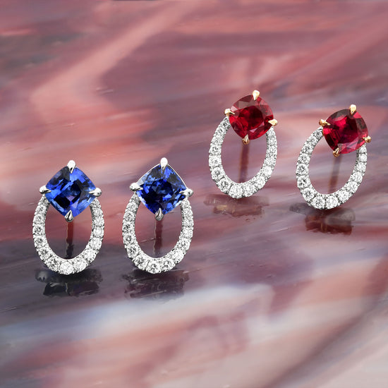 Blue Cushion Sapphire & Diamond Earrings
