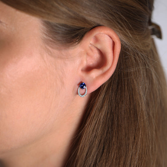 Blue Cushion Sapphire & Diamond Earrings