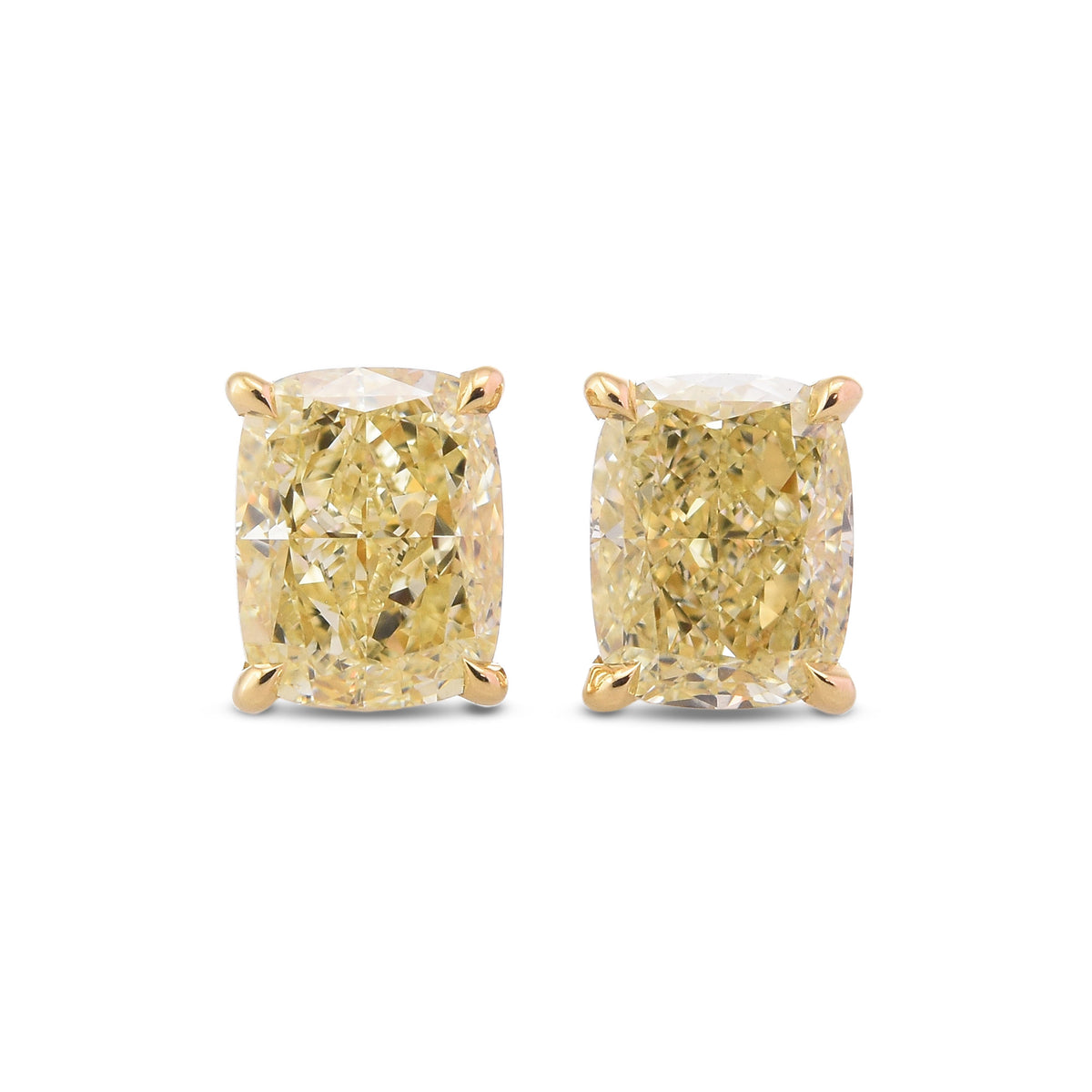 Light Yellow Cushion Stud Diamond Earrings