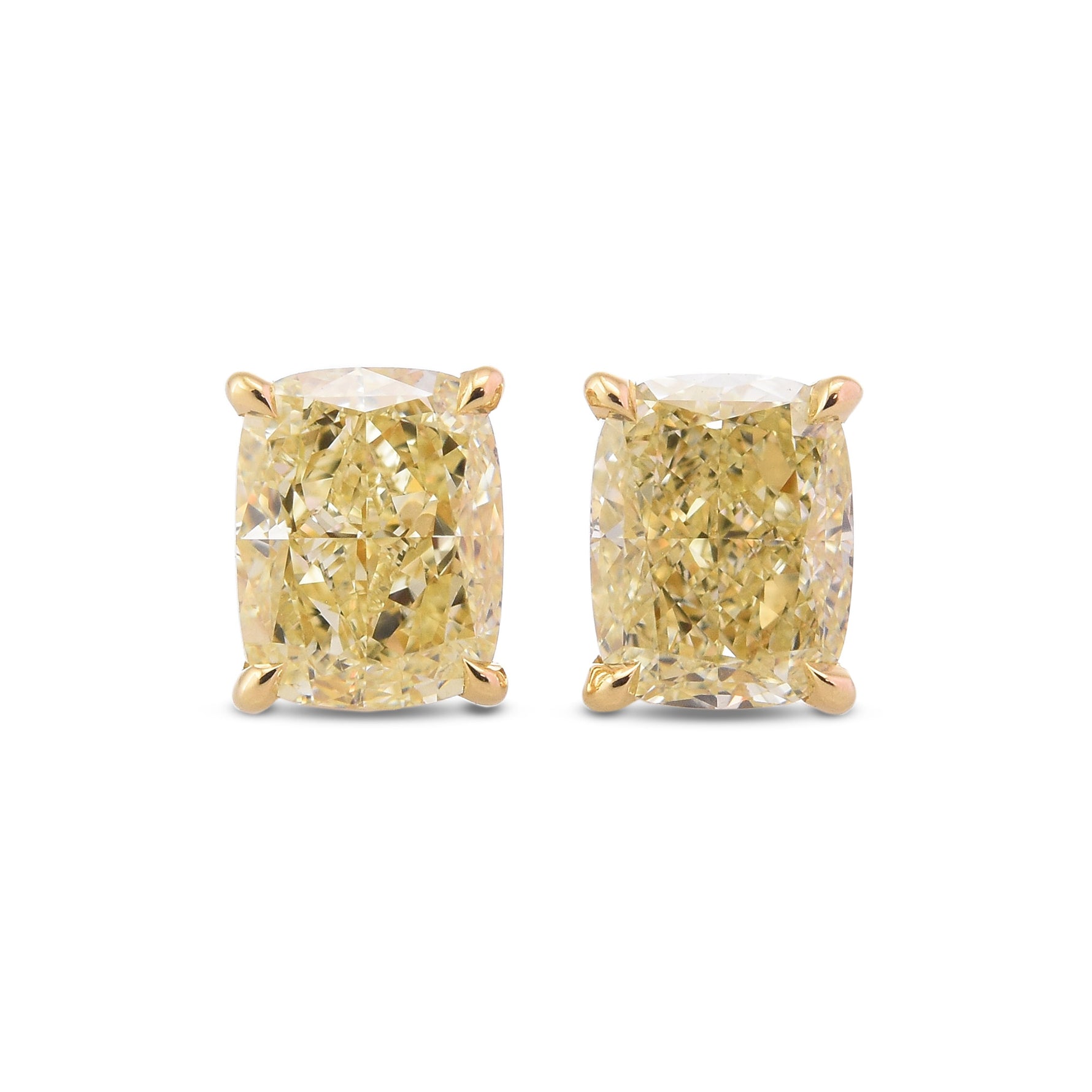 Light Yellow Cushion Stud Diamond Earrings