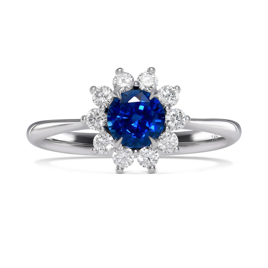 Round Blue Sapphire & Diamond Halo Ring