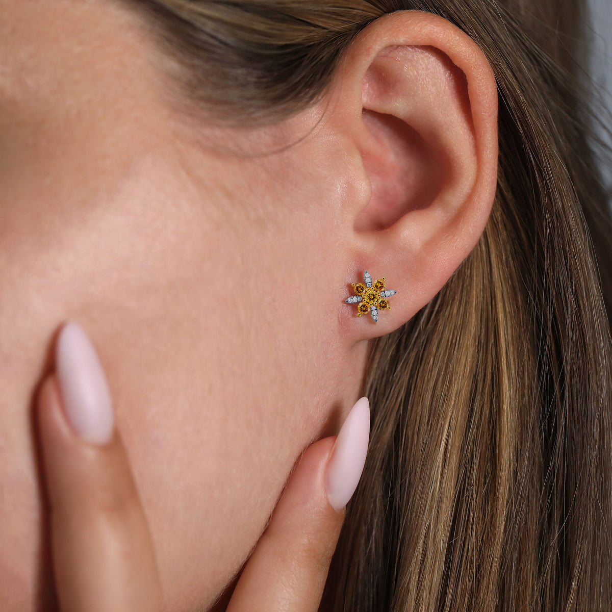 Fancy Vivid Orange Yellow and White Pave Diamond Earrings
