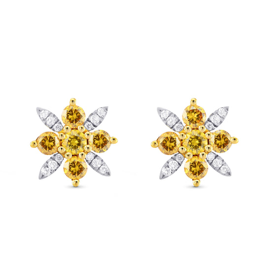 Fancy Vivid Orange Yellow and White Pave Diamond Earrings