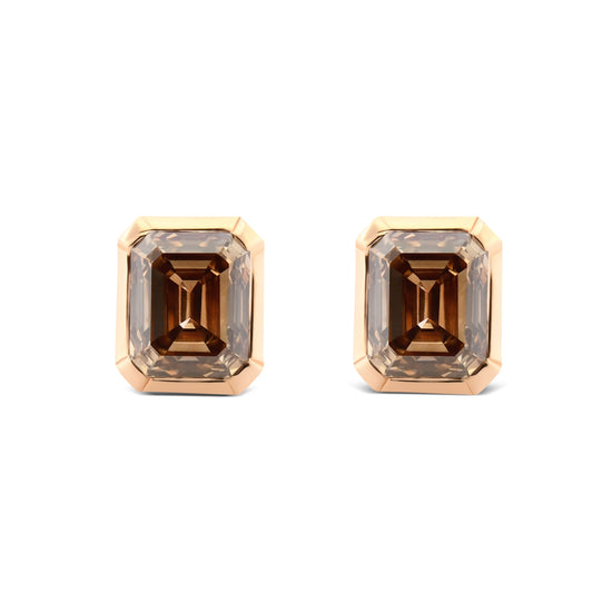 Fancy Brown Emerald Diamond Bezel Stud Earrings