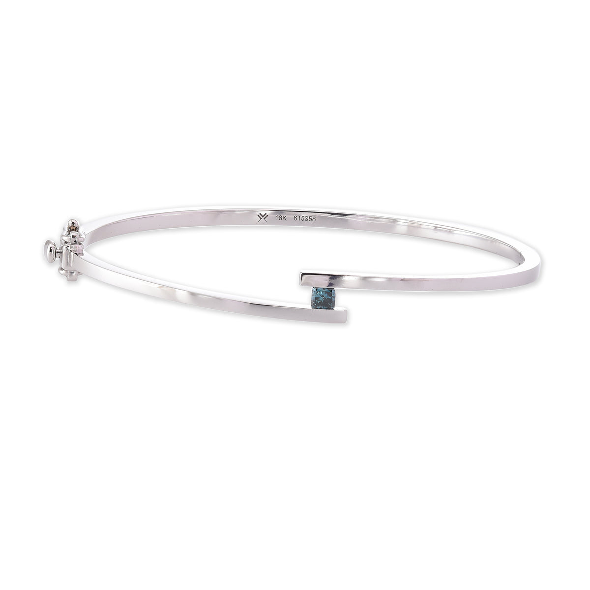 Fancy Deep Blue Green Radiant Diamond Hinged Bangle Bracelet