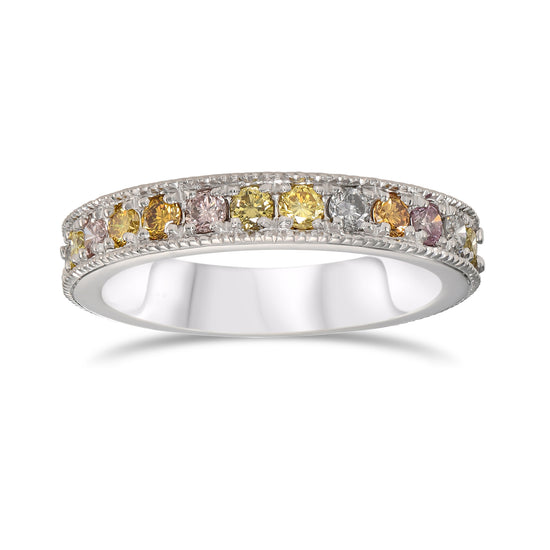 Multicolored Diamond Milgrain Band Ring