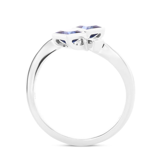 Blue Sapphire & Diamond Princess Two-stone Ring
