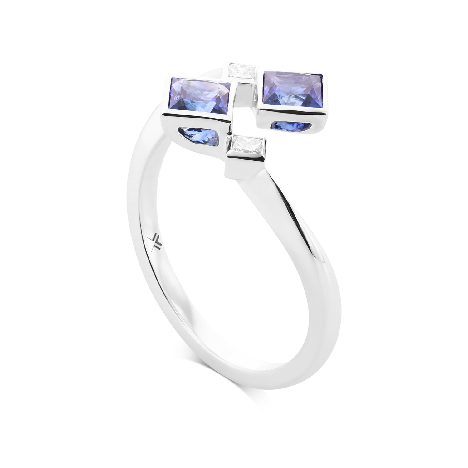 Blue Sapphire & Diamond Princess Two-stone Ring