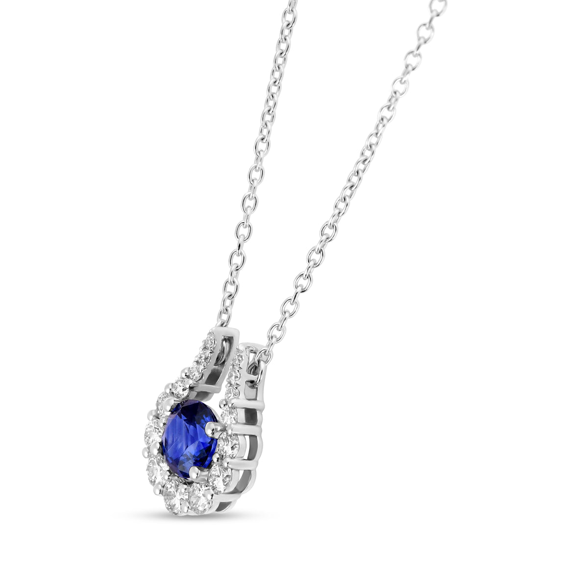 Blue Sapphire & Diamond Horseshoe Pendant