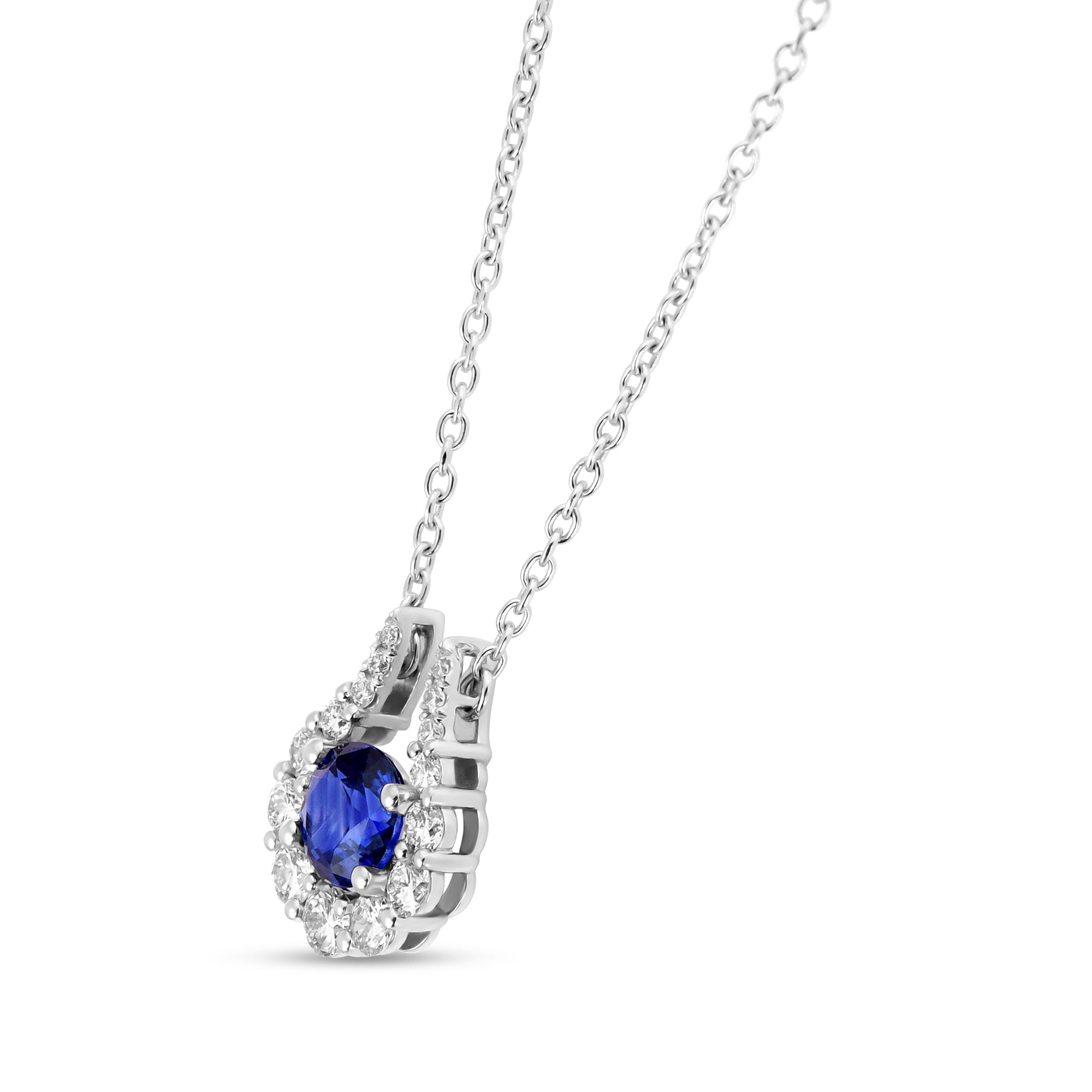 Blue Sapphire & Diamond Horseshoe Pendant