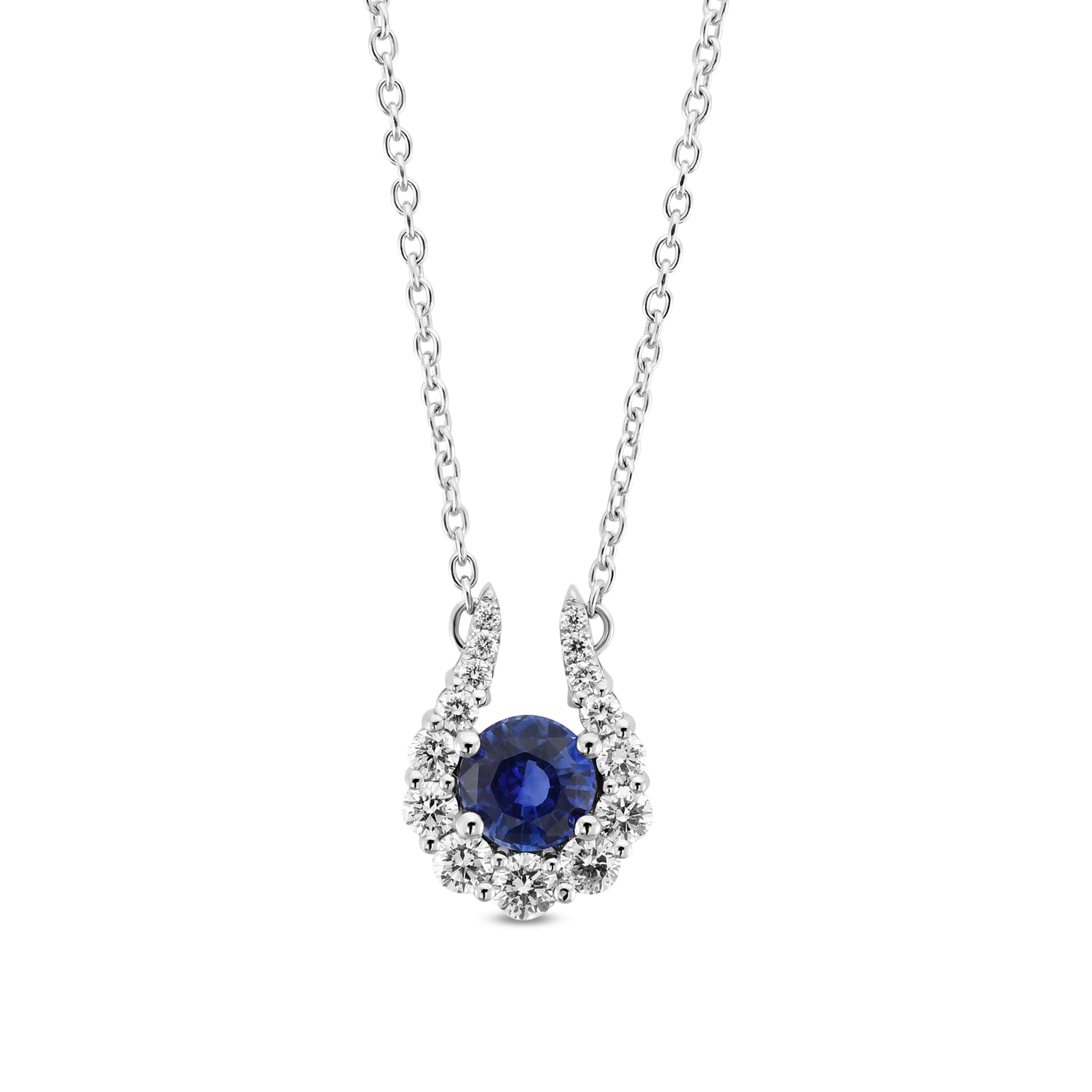 Blue Sapphire & Diamond Horseshoe Pendant