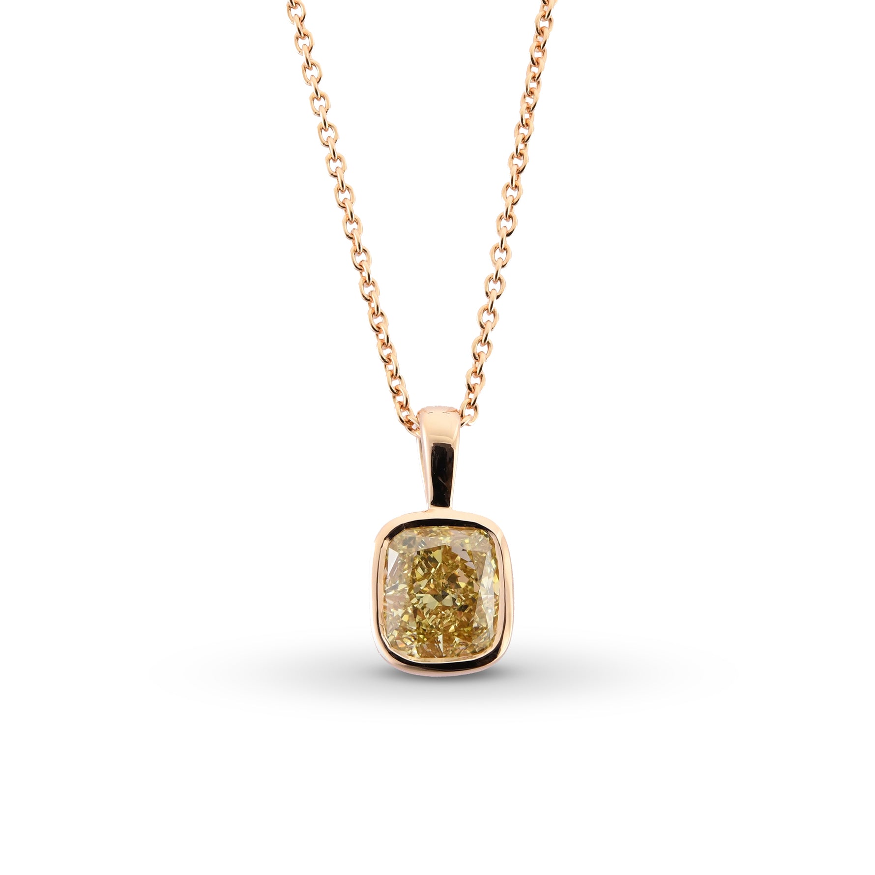 Cushion Fancy Brownish Yellow Solitaire Diamond Pendant 