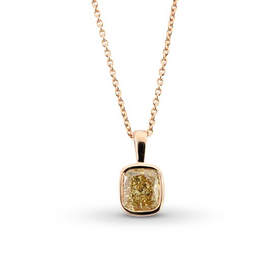 Cushion Fancy Brownish Yellow Solitaire Diamond Pendant 