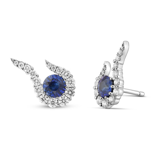 Round Blue Sapphire and Diamond Halo Earrings