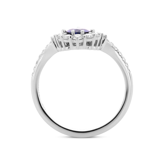 Blue Round Sapphire & Diamond Halo Ring