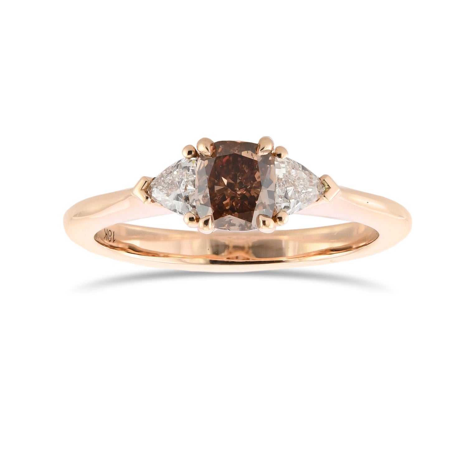 Fancy Deep Pink Brown Cushion & Triangle Diamond Side-stone Ring