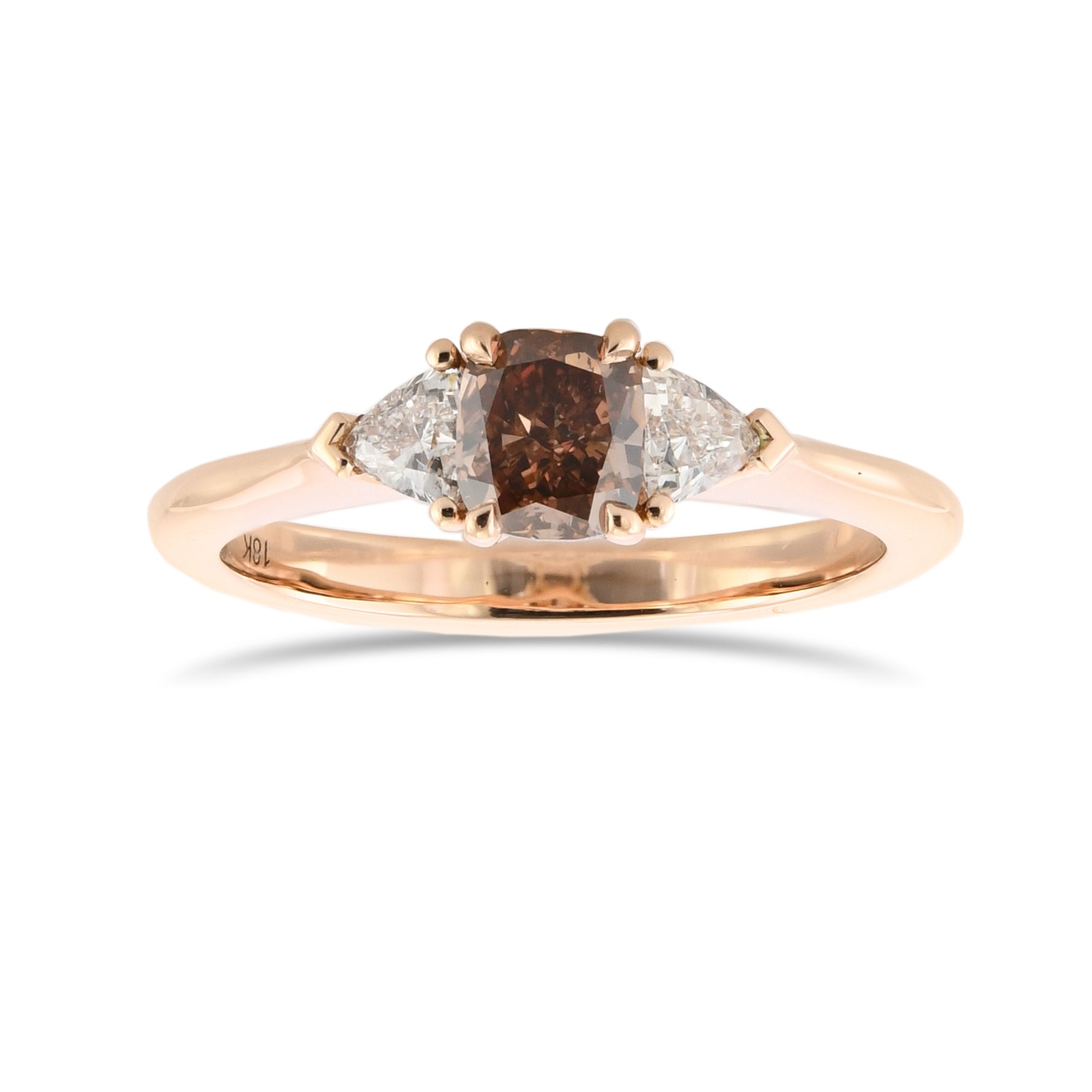 Fancy Deep Pink Brown Cushion & Triangle Diamond Side-stone Ring
