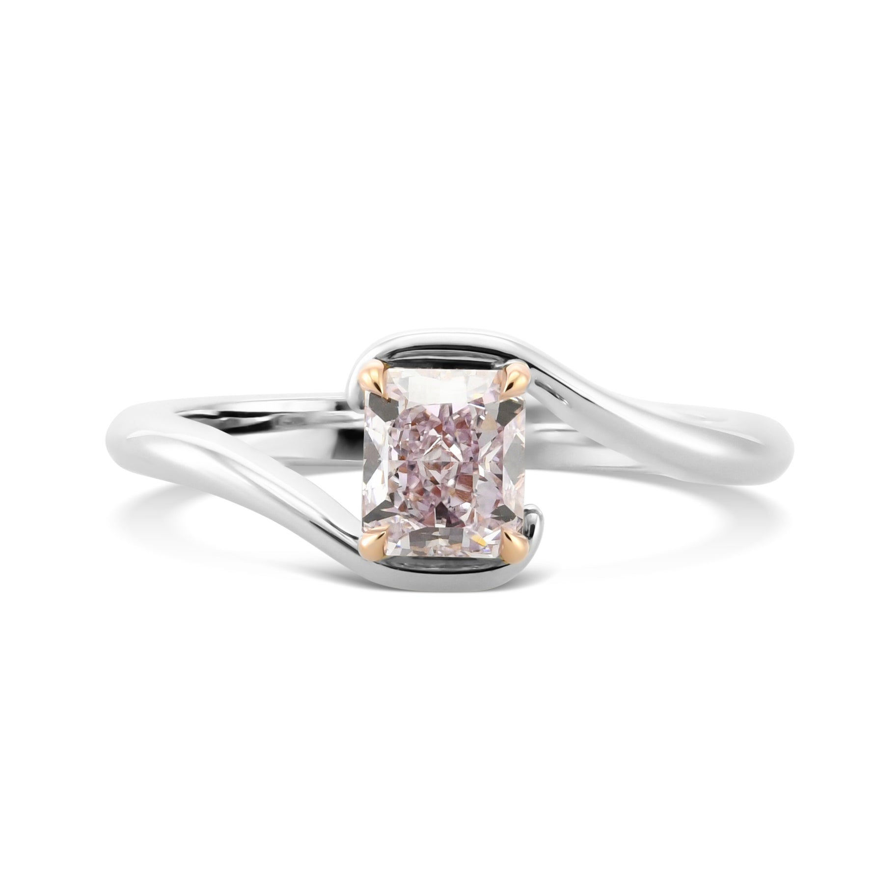 Fancy Light Pinkish Purple Radiant Diamond Cross-Over Solitaire Ring