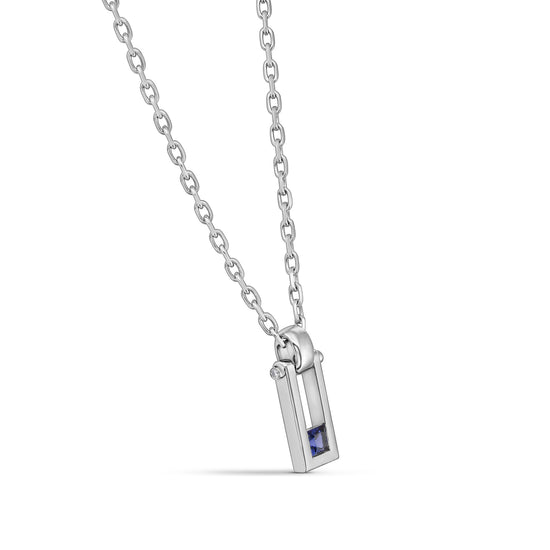 Blue Princess-cut Sapphire & Diamond Men's Pendant